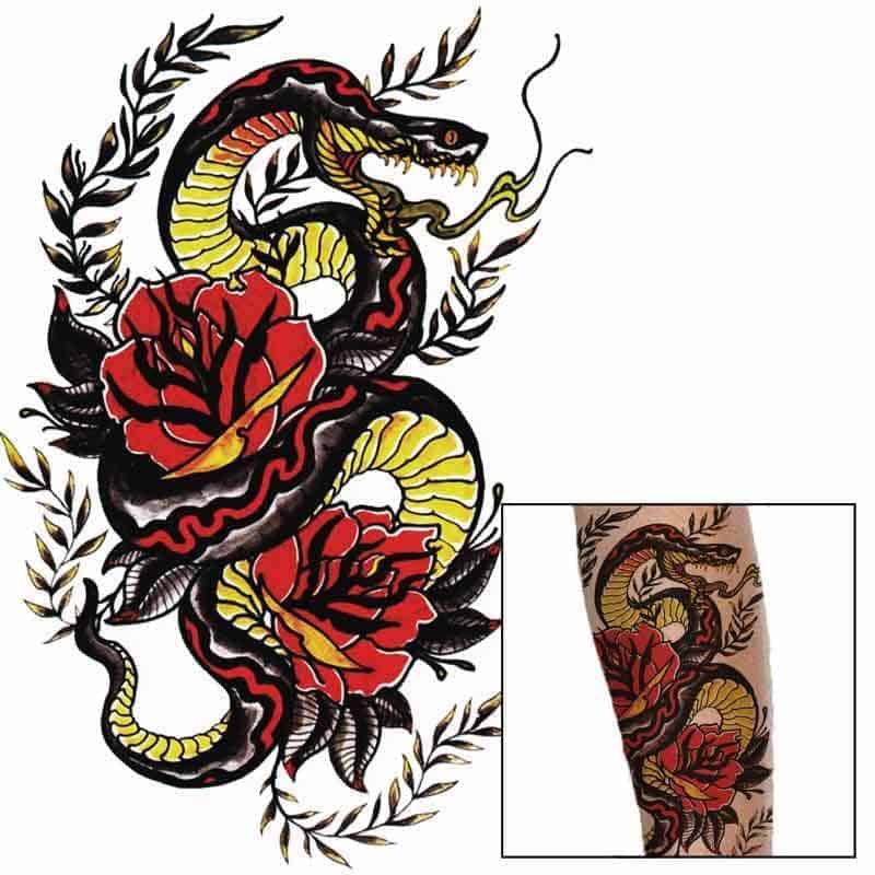 Orm Tatuering Pythonen Och Lotusen (Temporär)